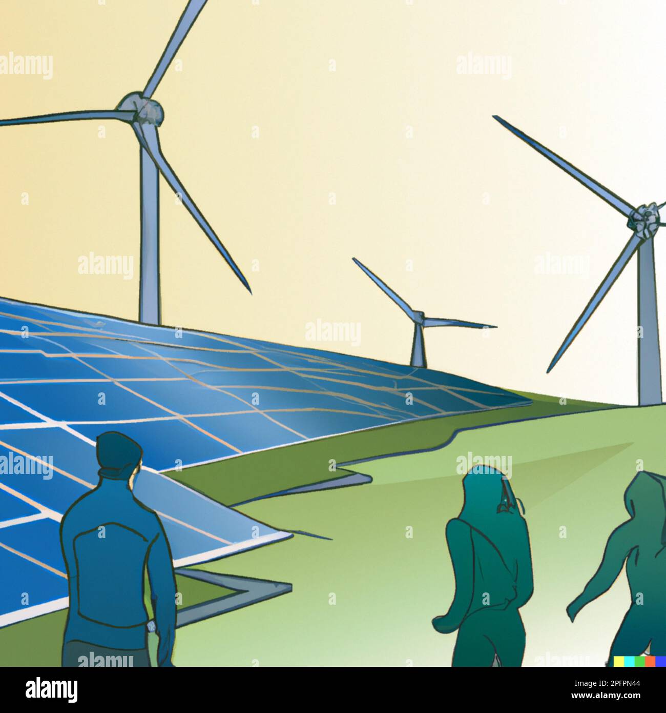 Concept energy future solar and wind power plants in the background