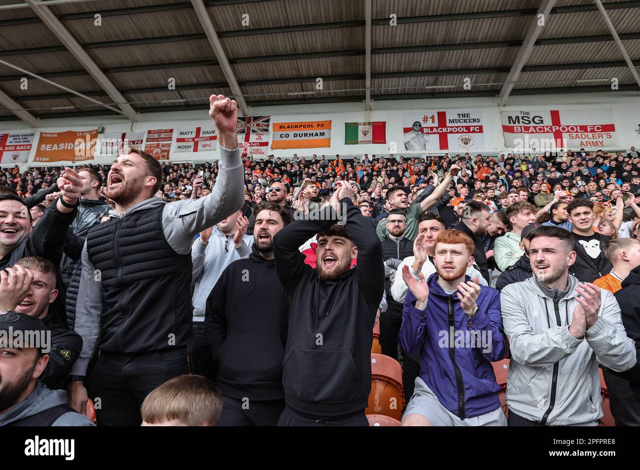 Blackpool fans singing away during the Sky Bet Championship match