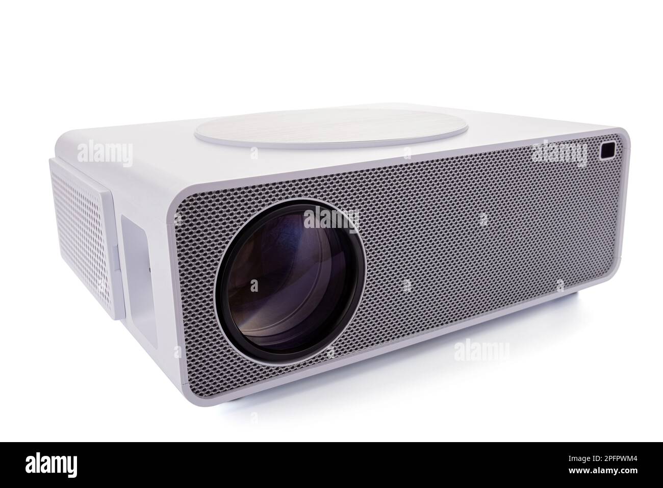 White multimedia projector isolated on white background. Video home