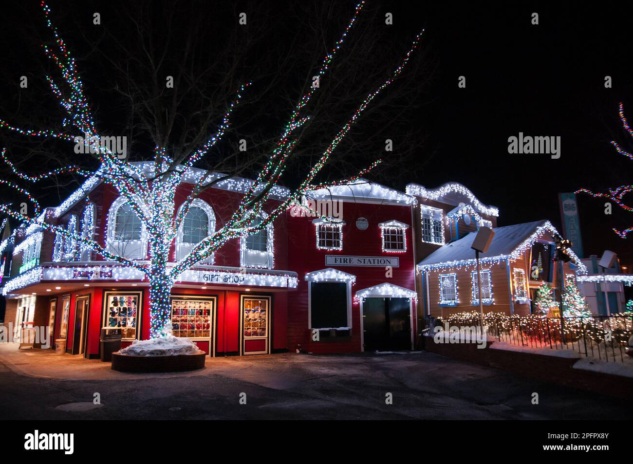 Christmas lights on houses and trees Stock Photo Alamy