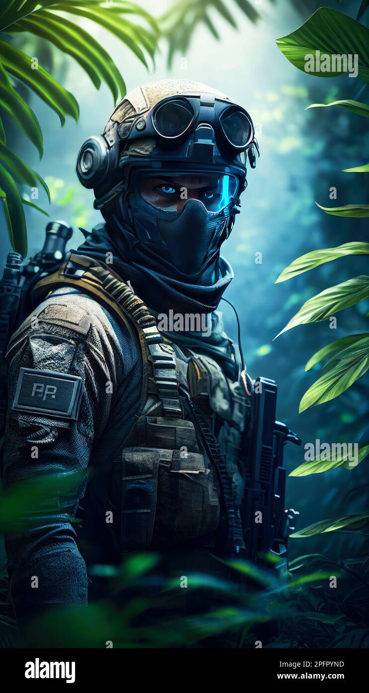 special forces commando soldiers navigating their way through a dense