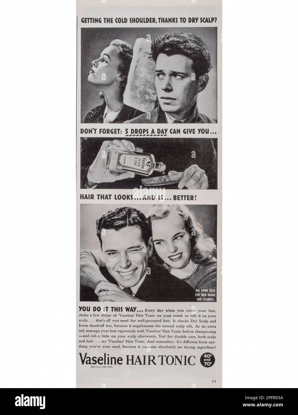 Vintage 'Life' Magazine 11 January 1943 Issue Advert, USA  Vaseline, hair tonic Stock Photo