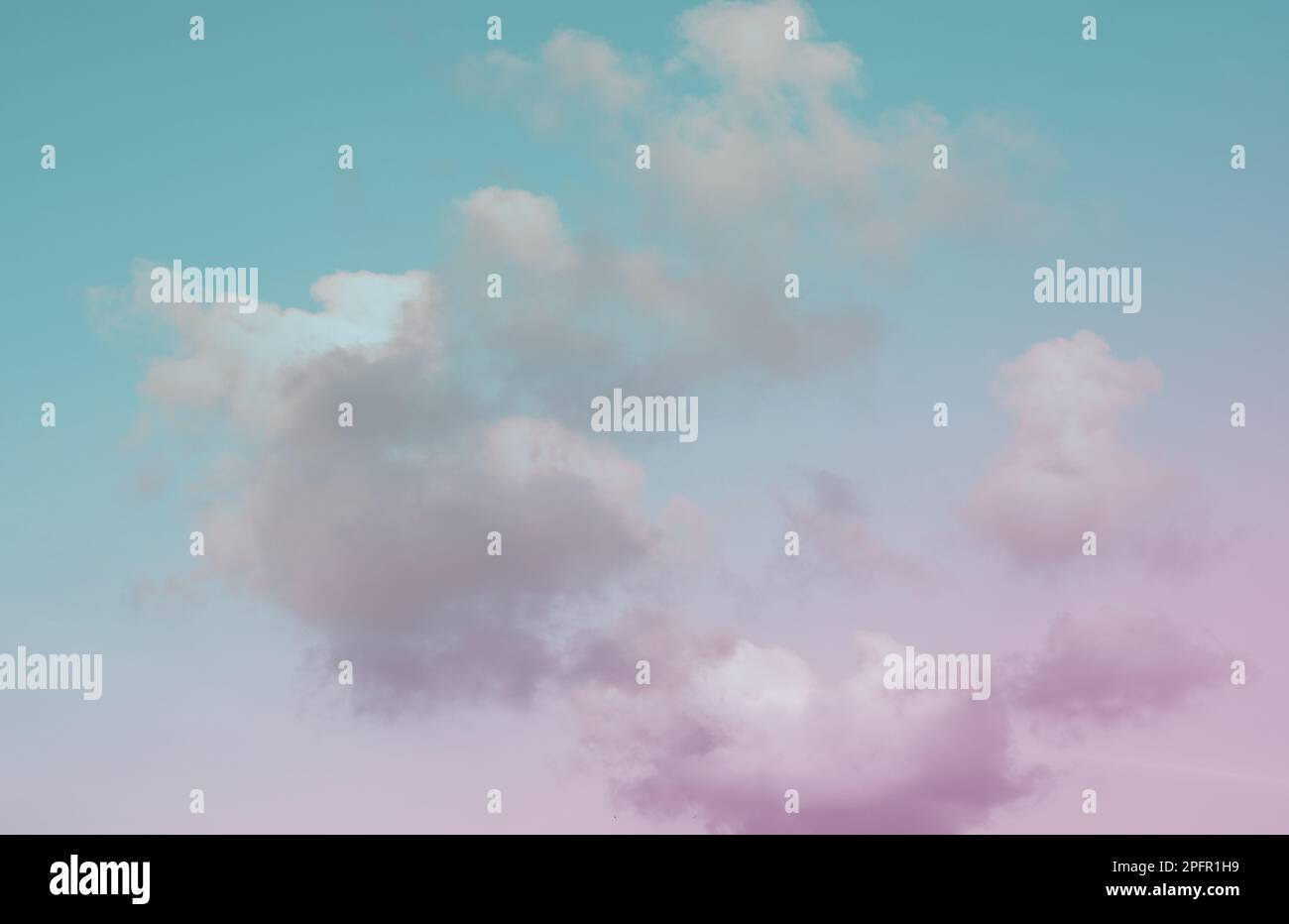 Light Pastel color sky background. Good texture pattern pink teal wall studio for Sweet dream cosmetic products turqouise two tones concept. Vintage s Stock Photo