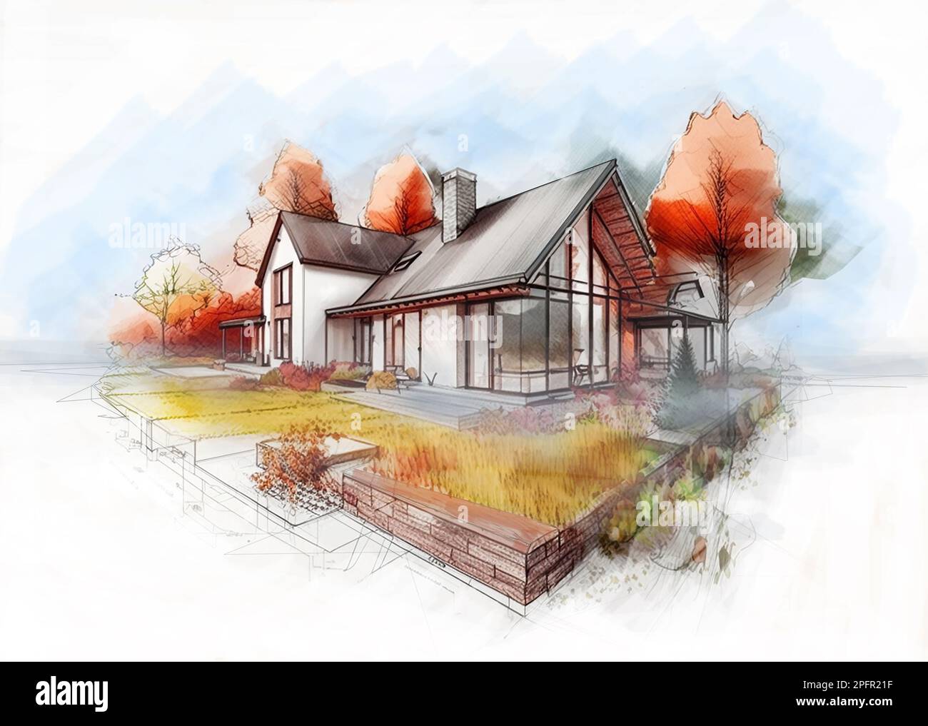 Premium Photo  Luxury house architecture drawing sketch plan blueprint
