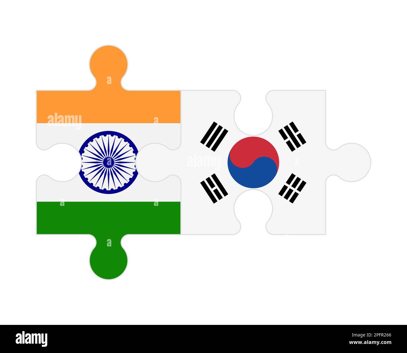 Connected puzzle of flags of India and South Korea, vector Stock Vector