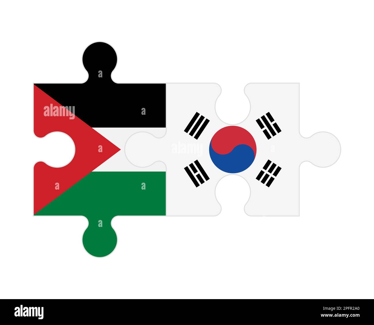 Connected puzzle of flags of Palestine and South Korea, vector Stock Vector