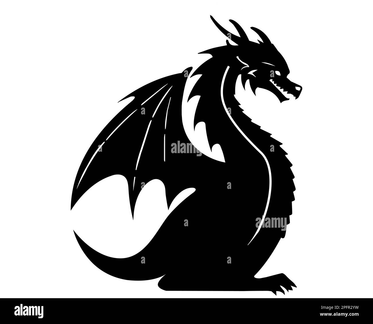 black silhouette of a dragon on a white background. fire-breathing snake. flat vector illustration. Stock Vector