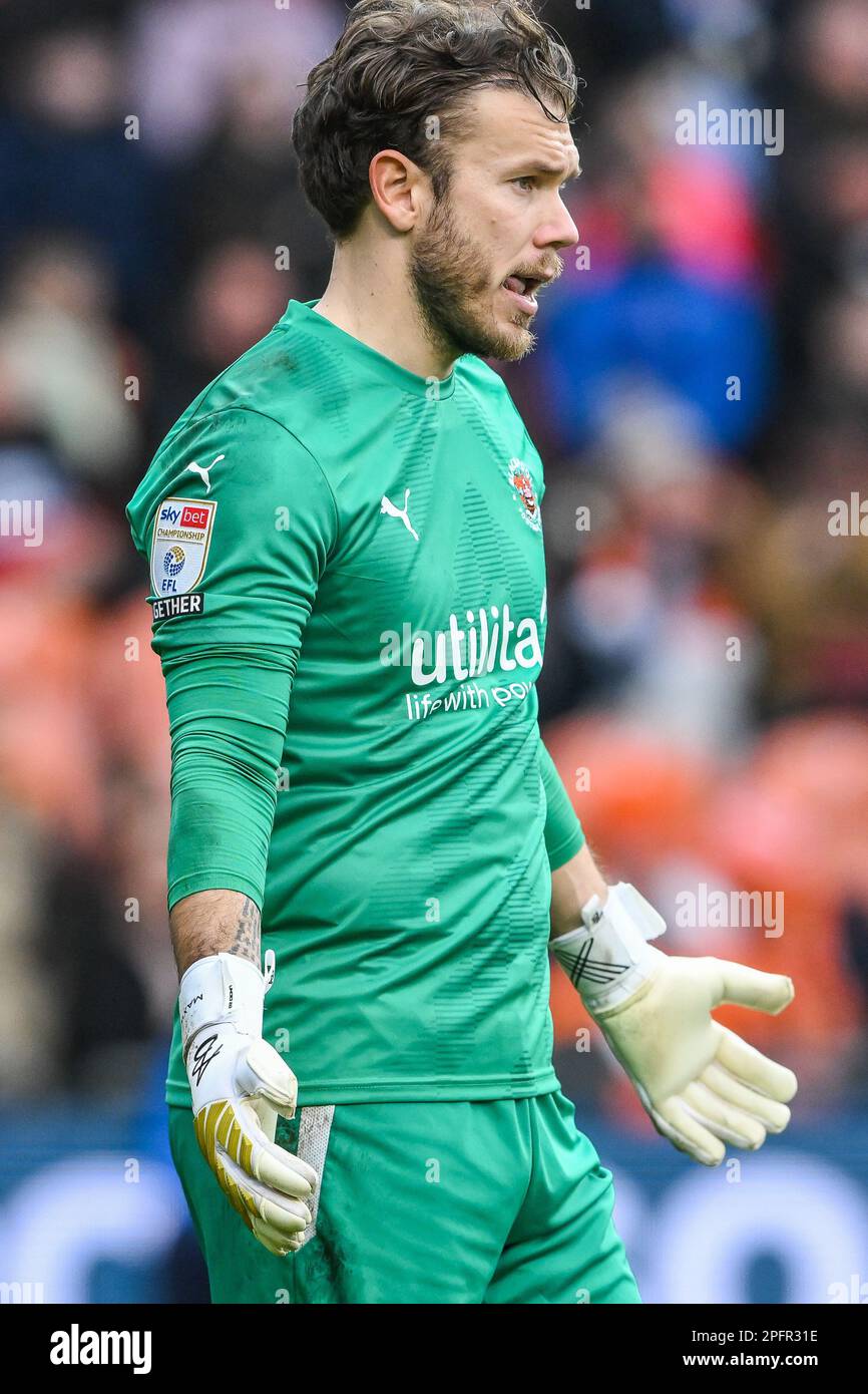 Chris Maxwell #1 of Blackpool during the Sky Bet Championship match Blackpool vs Coventry City at Bloomfield Road, Blackpool, United Kingdom, 18th March 2023  (Photo by Craig Thomas/News Images) Stock Photo