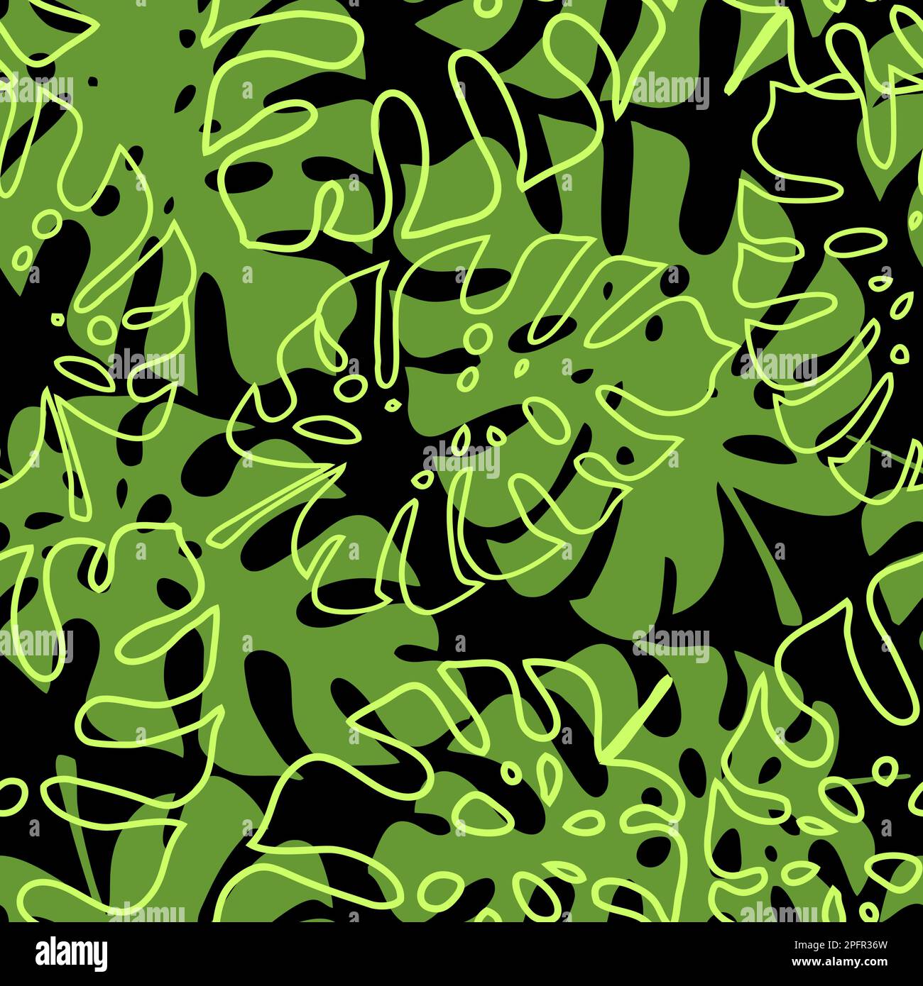tropical leaves seamless black and green pattern, texture, background ...