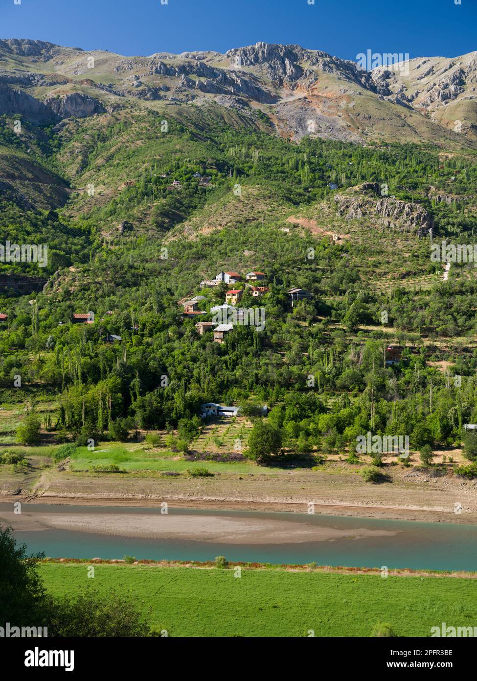 The touristic city of the Kemaliye at morning. Summer view of Euphrates river and valley. Turkey travel. Erzincan, Turkey Stock Photo
