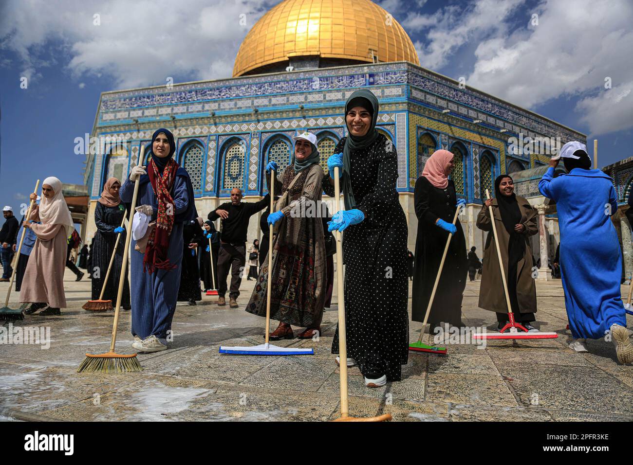 People seen cleaning at the AlAqsa Mosque, ahead of the holy Islamic