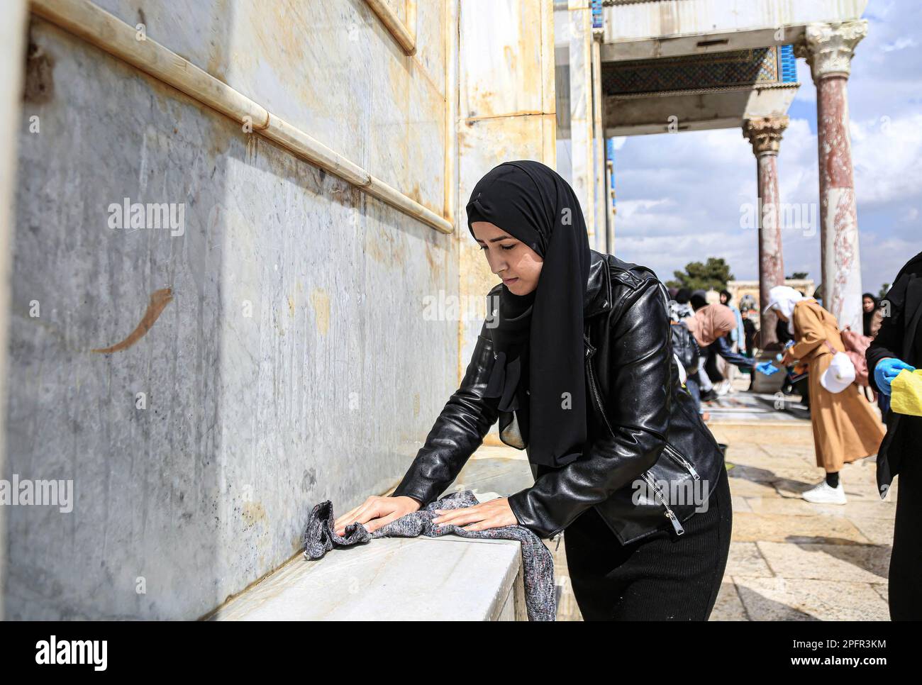 People seen cleaning at the AlAqsa Mosque, ahead of the holy Islamic