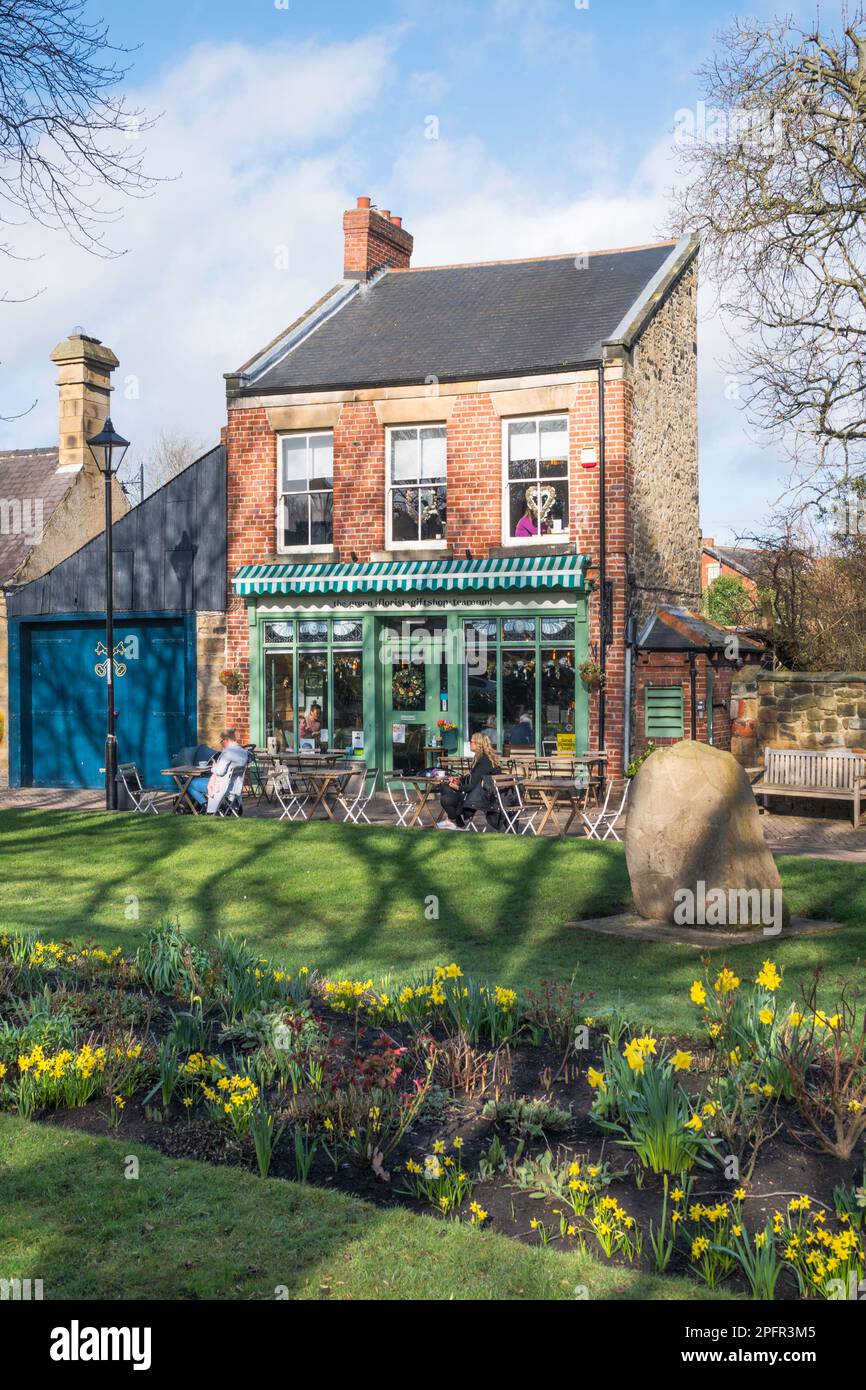 Spring view of The Green Tearoom in Washington Village, Tyne and Wear, England, UK Stock Photo