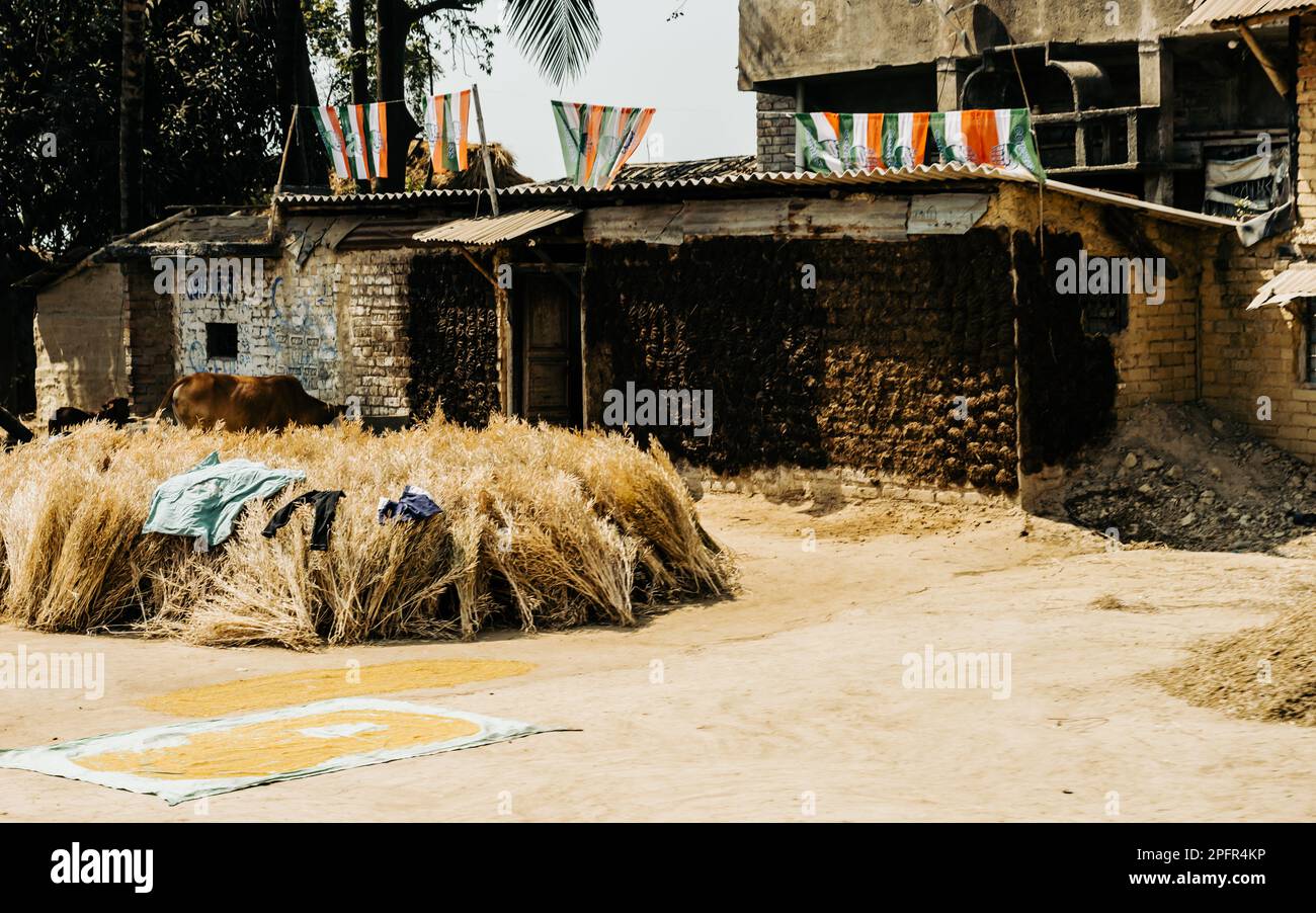 Courtyard of traditional house. A Village courtyard landscape scenery in rural India. Jharkhand India South Asia Pacific February 28, 2023 Stock Photo