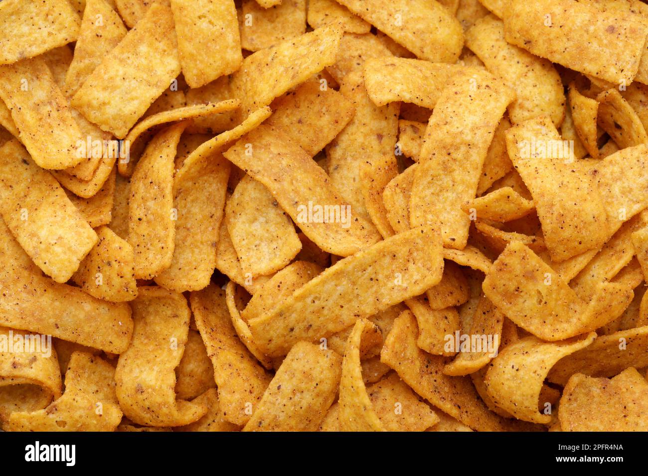 a heap of rectangular corn chips for frito pie Stock Photo
