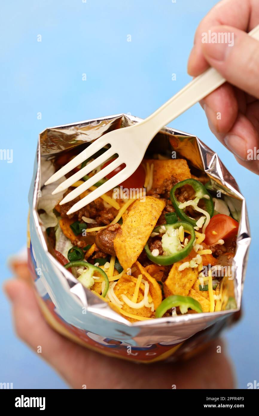 homemade frito pie in a bag, southern food Stock Photo