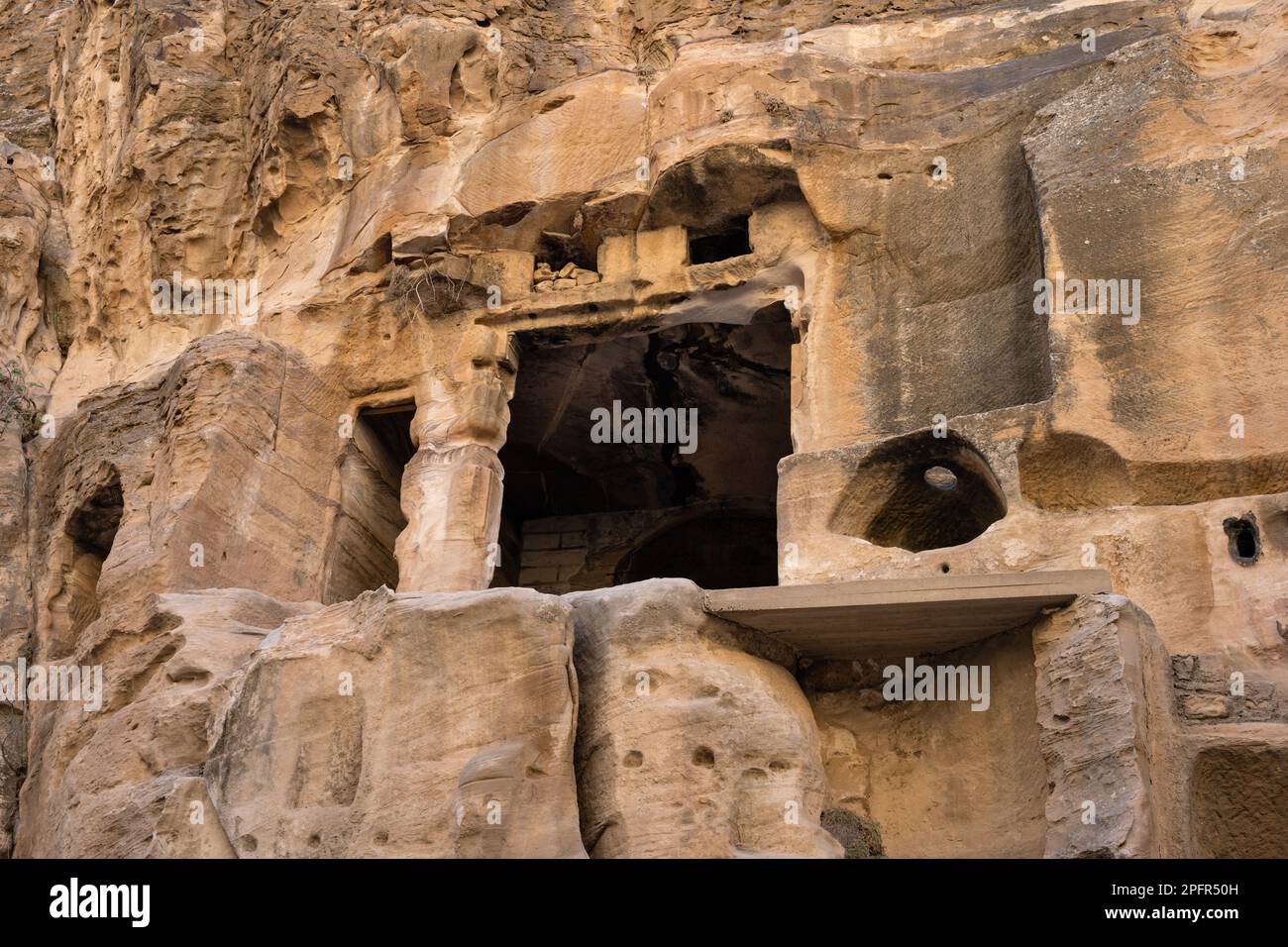 Painted House Biclinium Exterior in Little Petra or Siq Al-Barid, Jordan Stock Photo