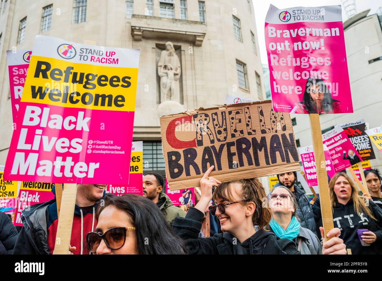 London, UK. 18th Mar, 2023. The march starts outside the BBC in ...