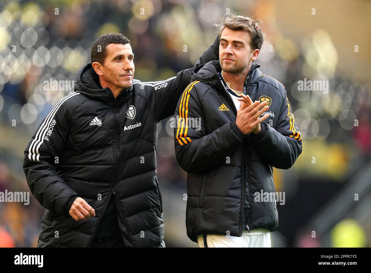 Leeds United manager Javi Gracia (left) and Patrick Bamford celebrate