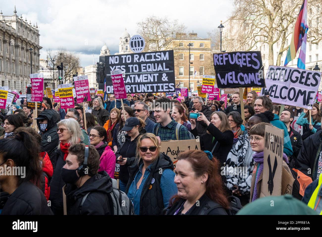 London, UK. 18 March 2023. People in Whitehall during a 'Resist Racism ...