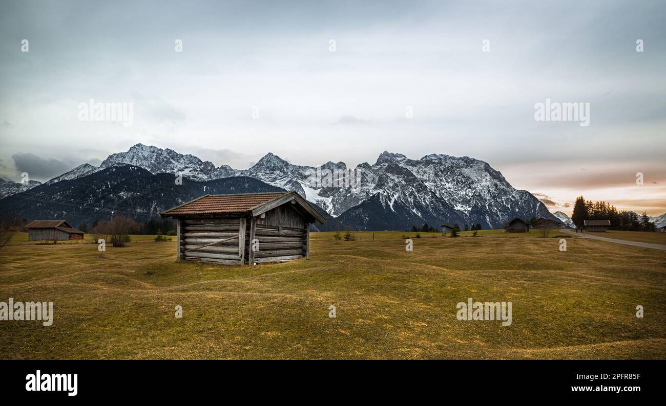 Barn in Alps near Krün, Buckelwiesen, Germany Stock Photo