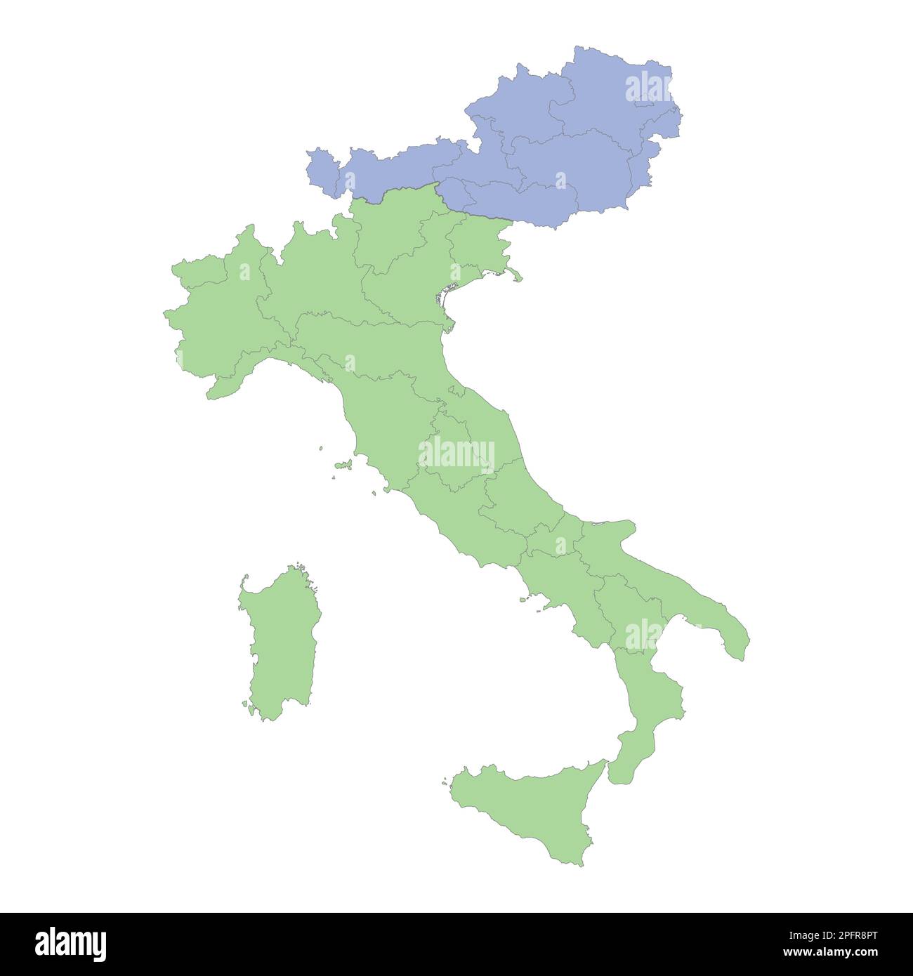 High quality political map of Italy and Austria with borders of the 