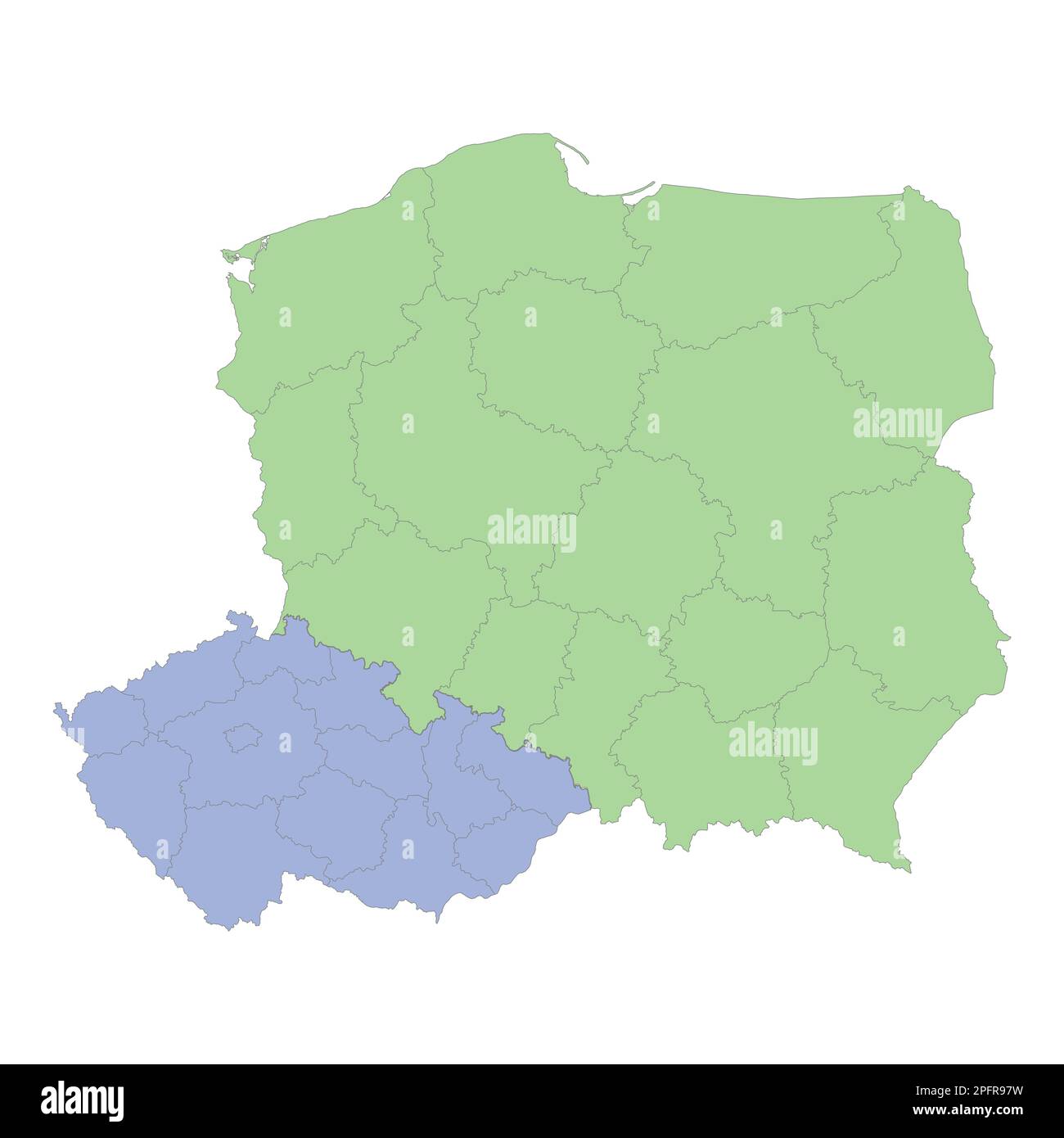 High Quality Political Map Of Poland And Czech Republic With Borders Of The Regions Or Provinces Vector Illustration 2PFR97W 