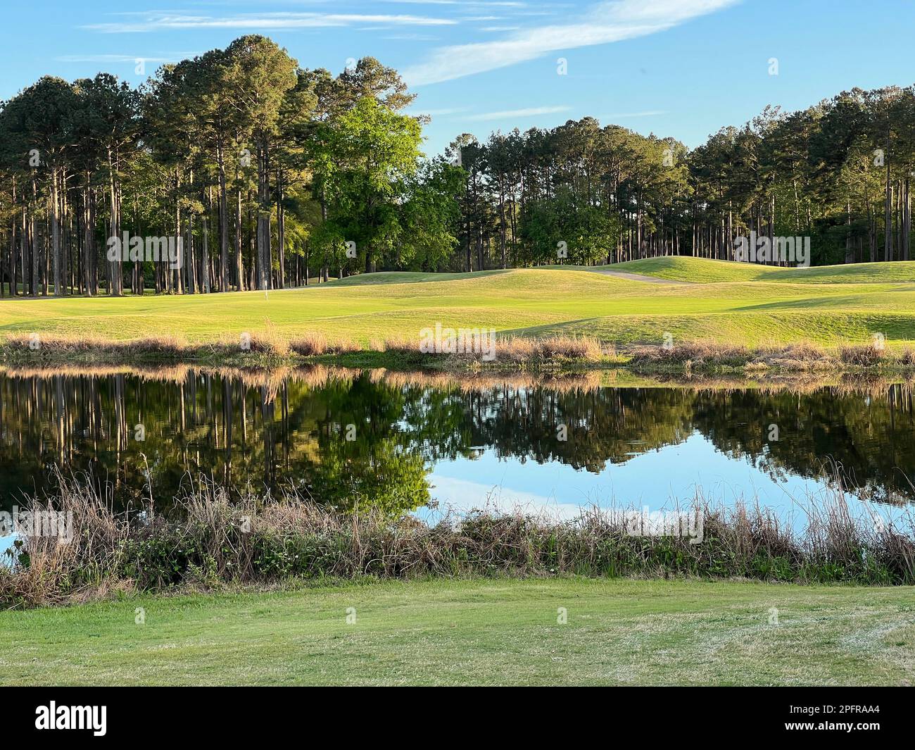 The golden hour at a Georgia State Park golf course, a popular golf destination in the southern United States. Stock Photo