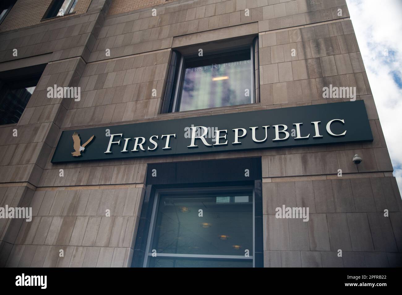 Boston, USA. 18th Mar, 2023. Signage outside a First Republic Bank branch on Boyleston Street in Boston, MA on March 18, 2023. 11 of the largest U.S. banks agreed to deposit $30 billion into the bank this past week in order to keep the bank from failing. Credit: Sipa USA/Alamy Live News Stock Photo