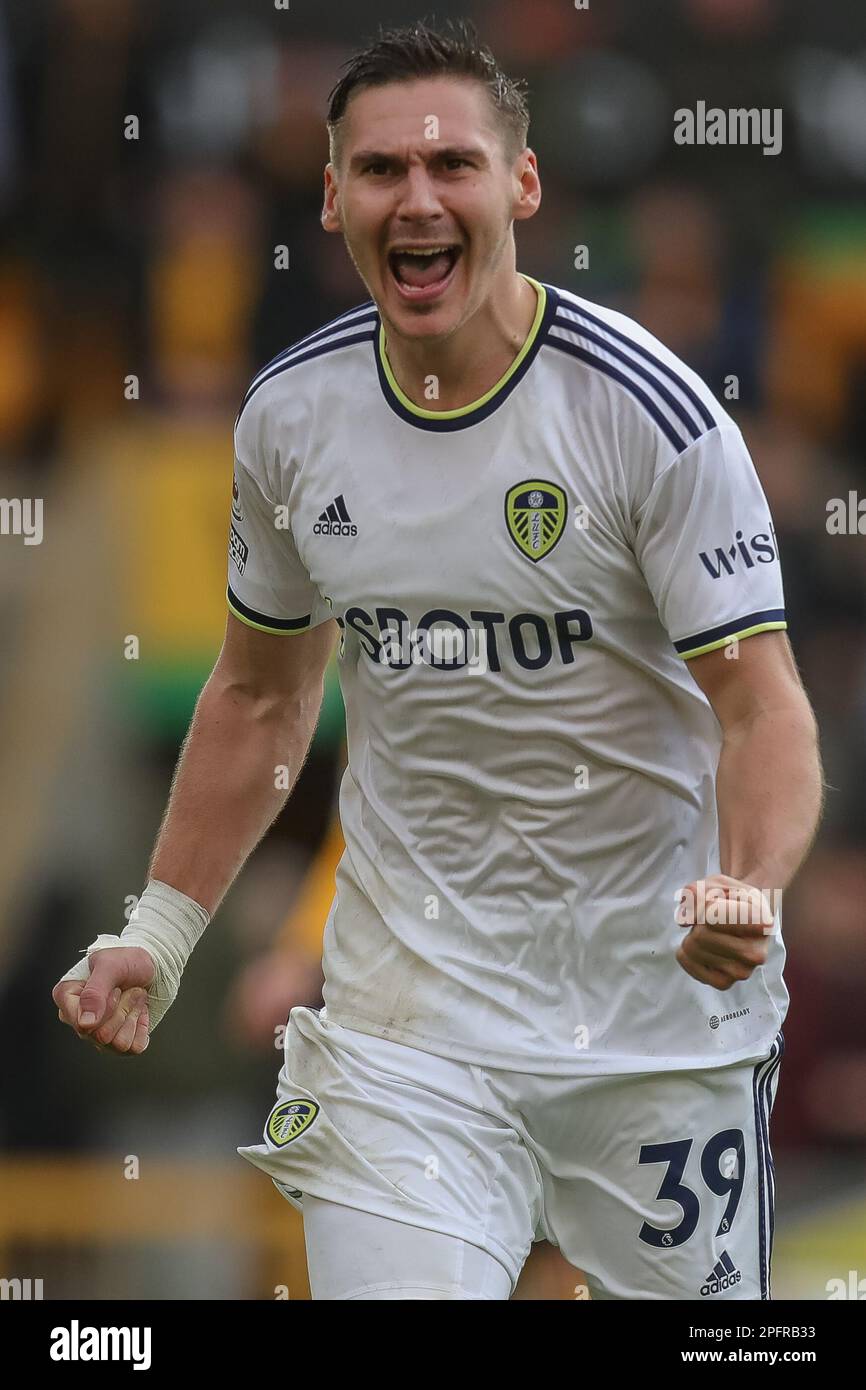 Max Wöber 39 of Leeds United celebrates at full time after the Premier
