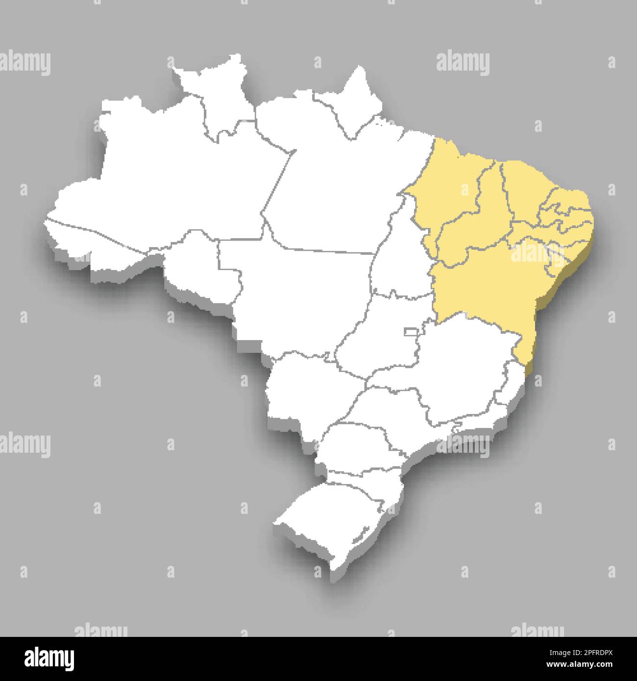 Northeast Region location within Brazil 3d isometric map Stock Vector 