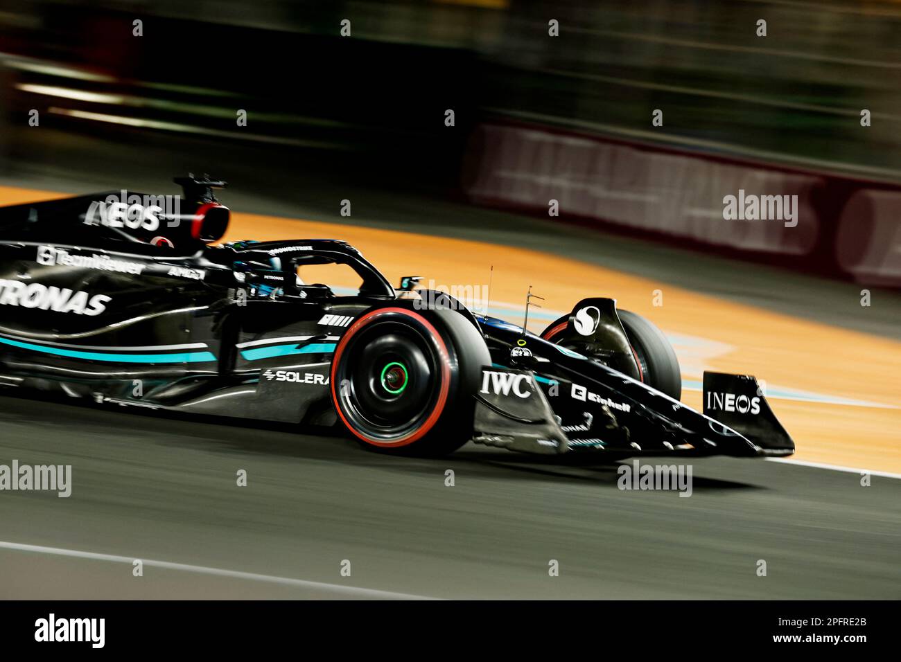 Formula One F1 - Saudi Arabian Grand Prix - Jeddah Corniche Circuit, Jeddah, Saudi Arabia - March 18, 2023 Mercedes' George Russell during qualifying REUTERS/Hamad I Mohammed Stock Photo