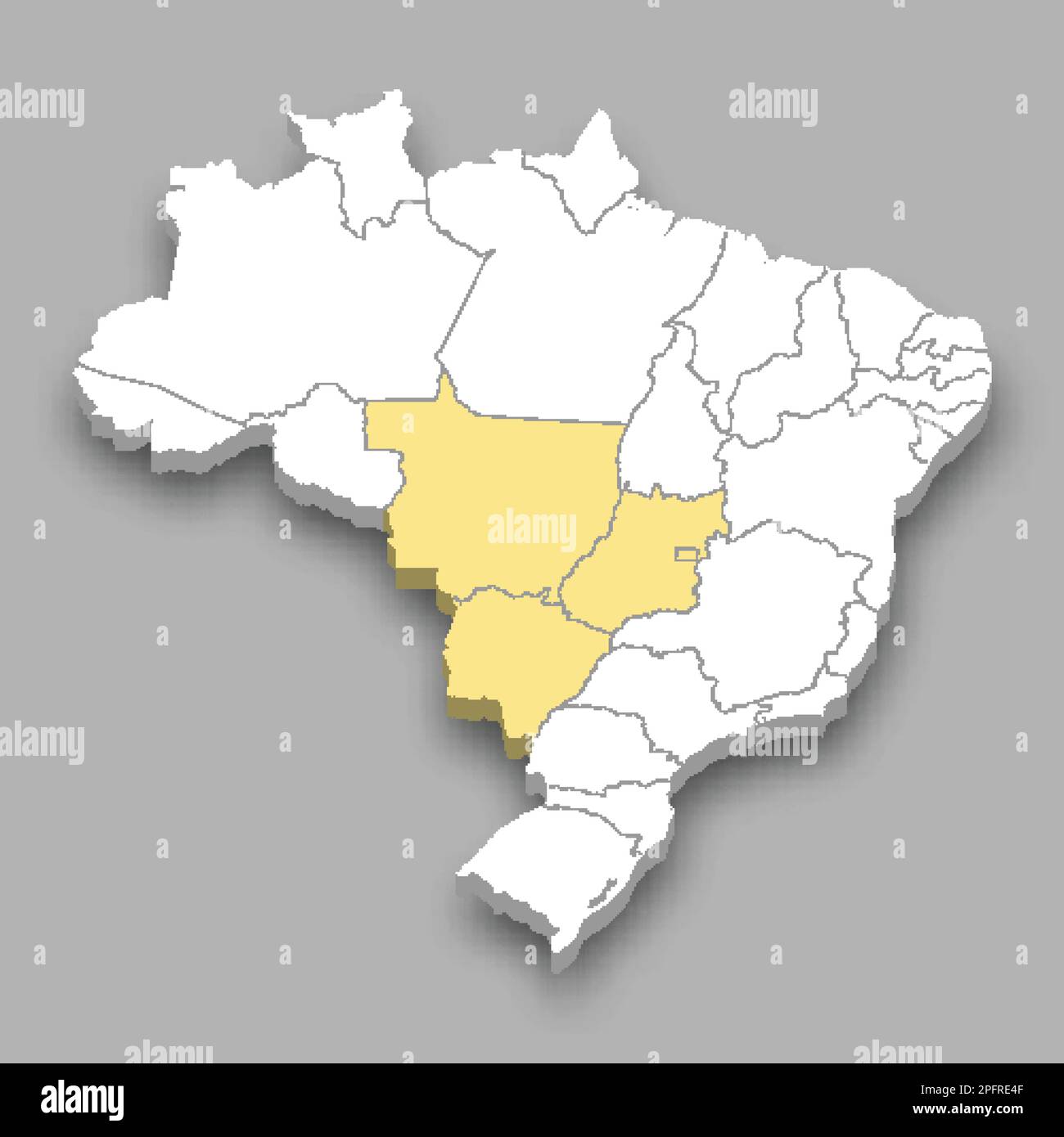 Central-West Region location within Brazil 3d isometric map Stock ...