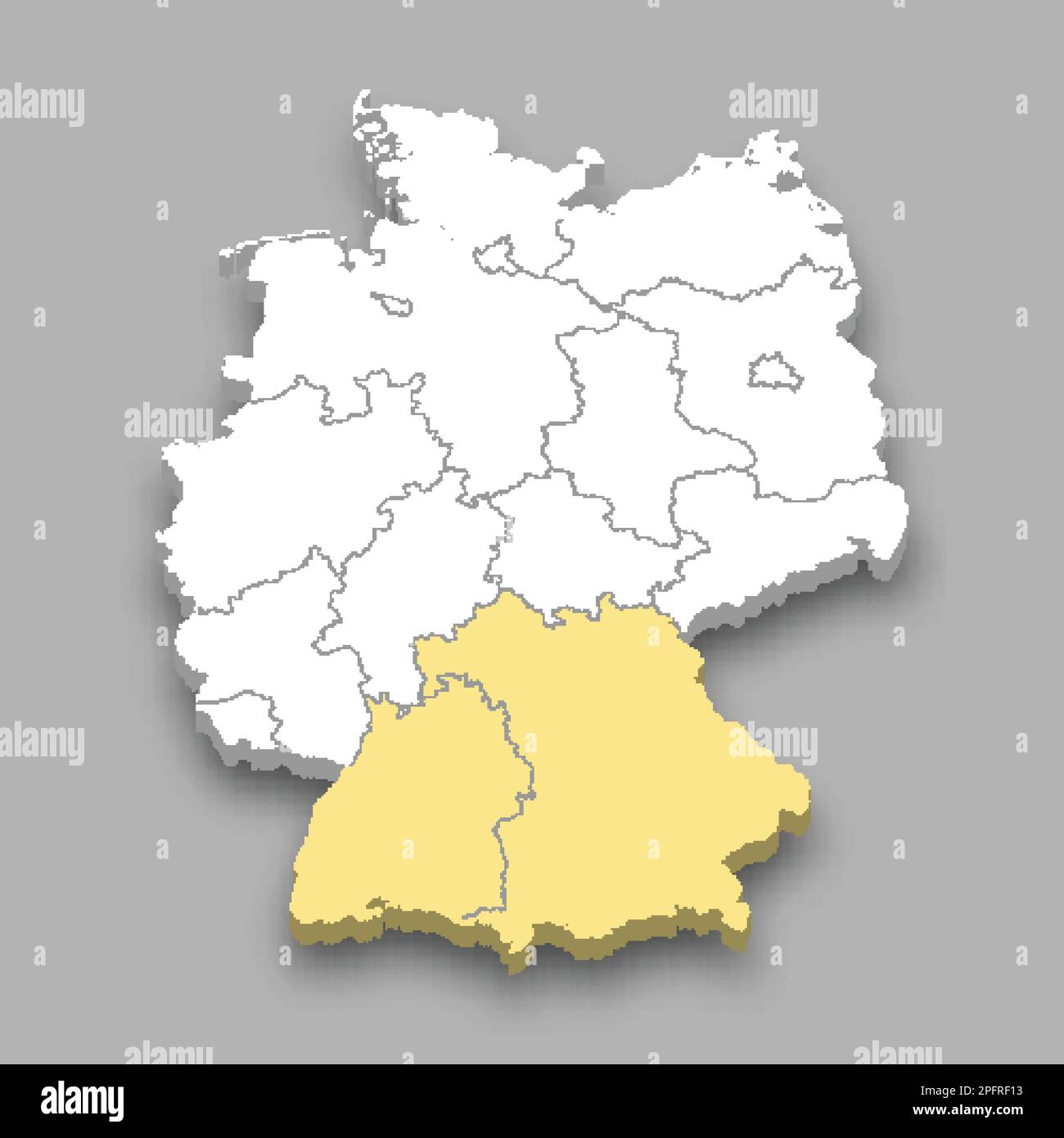 Southern region location within Germany 3d isometric map Stock Vector