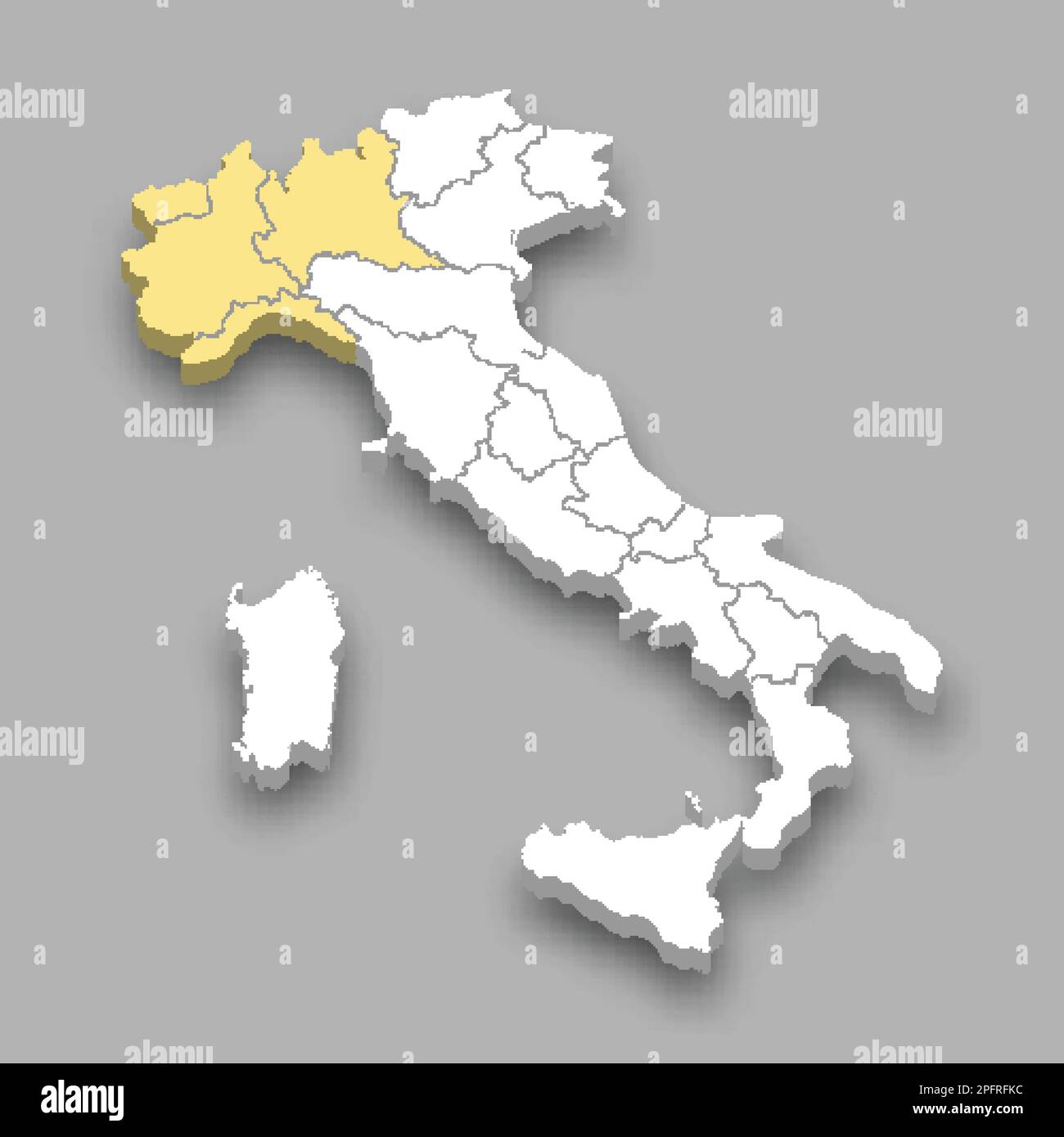 North-West region location within Italy 3d isometric map Stock Vector
