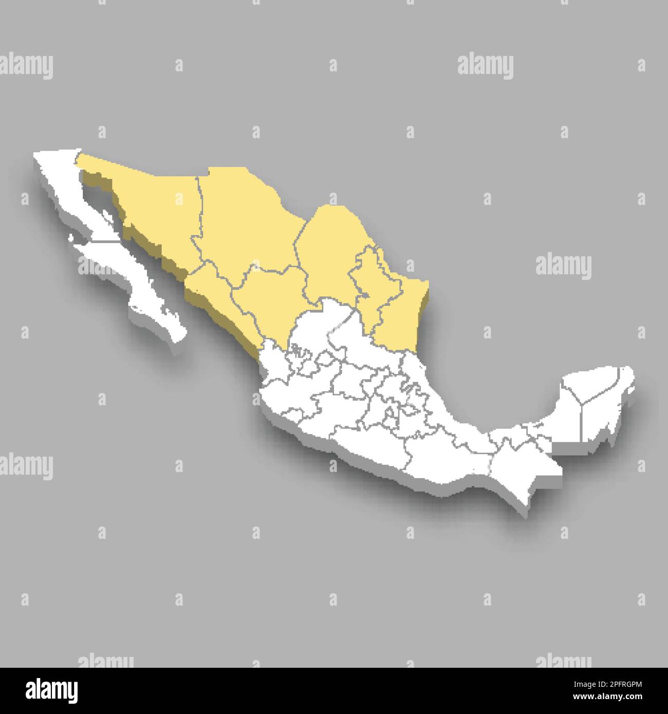 Northern Mexico region location within Mexico 3d isometric map Stock Vector