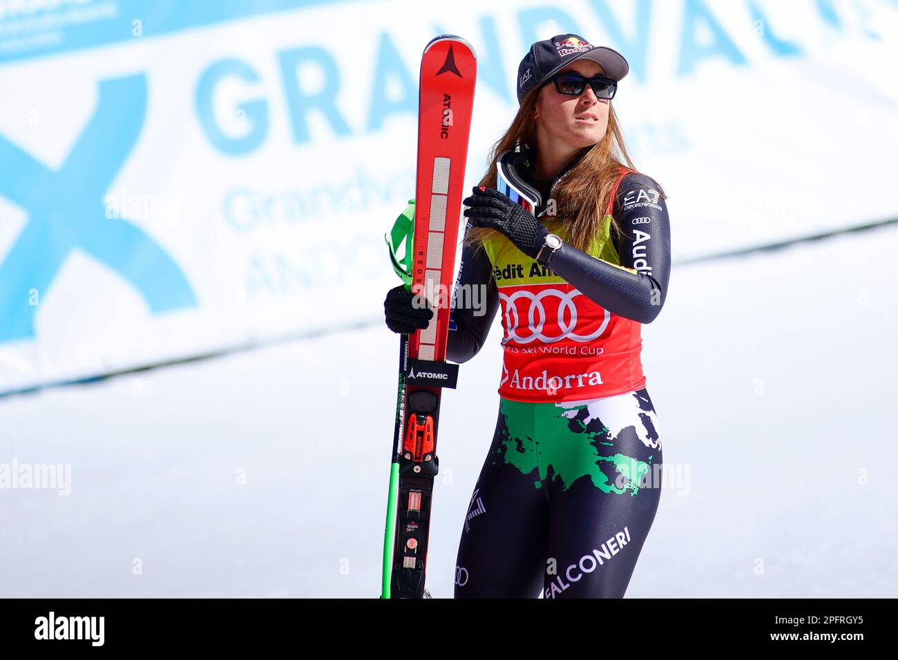 Soldeu, Andorra, Andorra. 15th Mar, 2023. Sofia Goggia, the alpine skier of Italy, after finishing the last FIS World Cup Ladies' Downhill race of the 22/23 season in which she finished 2nd. The race was won by Slovenian Ilca Stuhec, and the overall Downhill competition was won by Italian Sofia Goggia. (Credit Image: © Brisa Palomar/Pacific Press via ZUMA Press Wire) EDITORIAL USAGE ONLY! Not for Commercial USAGE! Stock Photo