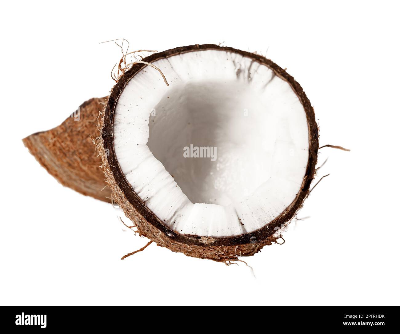 Open broken coconut. Cut pieces, crosssection of coco nut fruit with