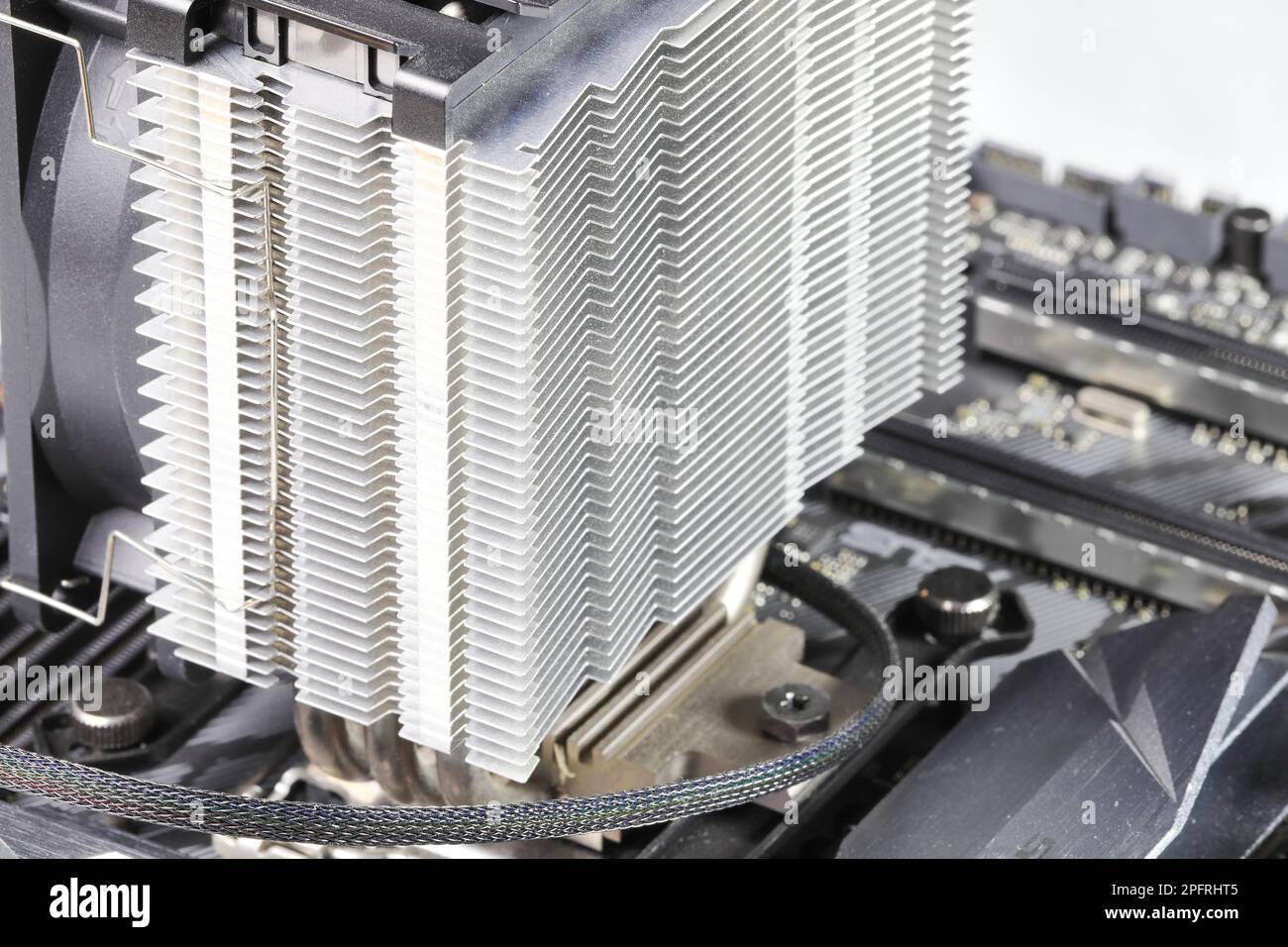 Heat sink or computer processor cooler or radiator on computer