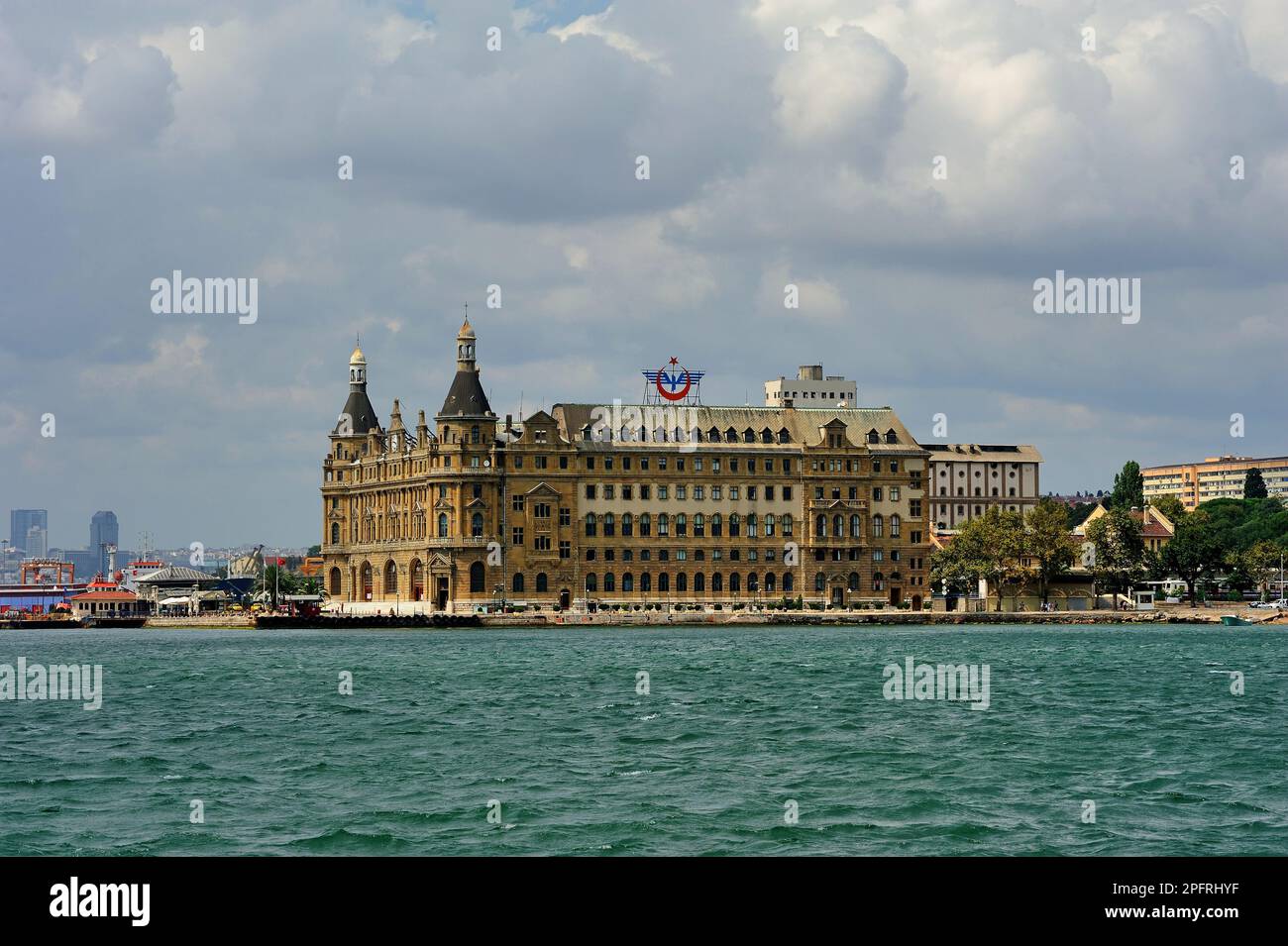 Historical Haydarpaa Train Station and the ferry port in front of Istanbul Stock Photo