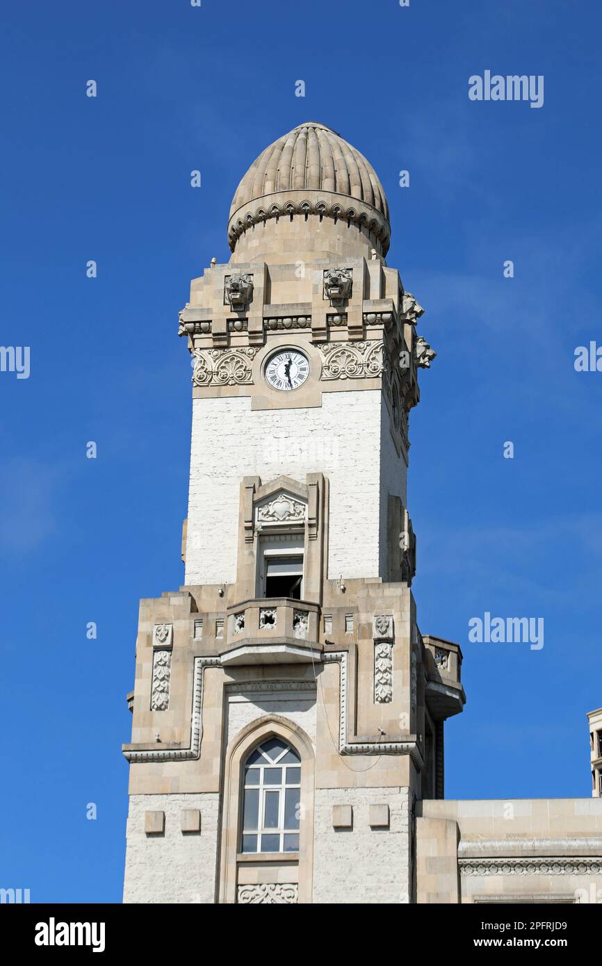Clock tower of the old railway station building in Baku which is now a museum Stock Photo