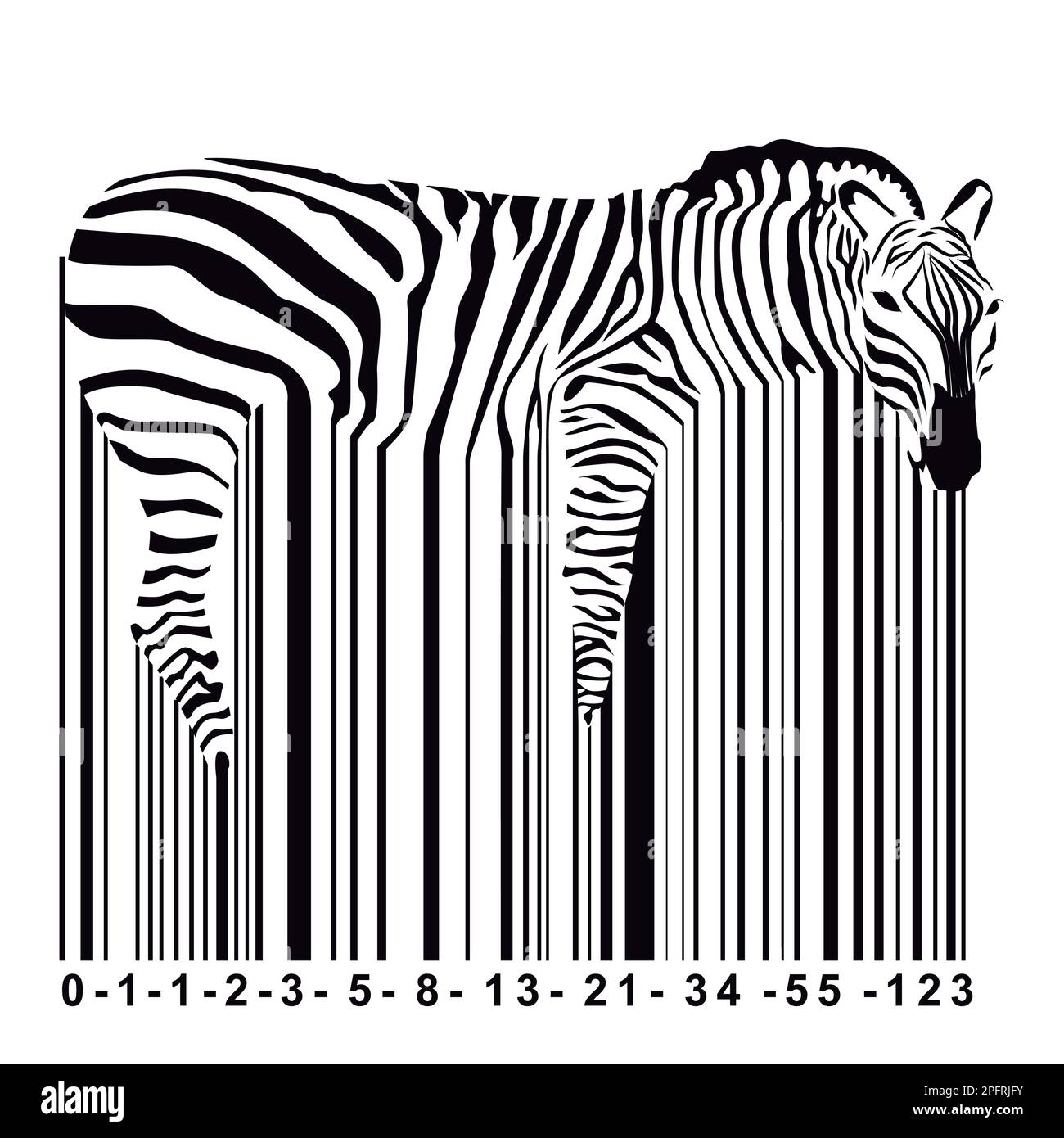 design for tshirt of a zebra mixed with a barcode. finbonacci code