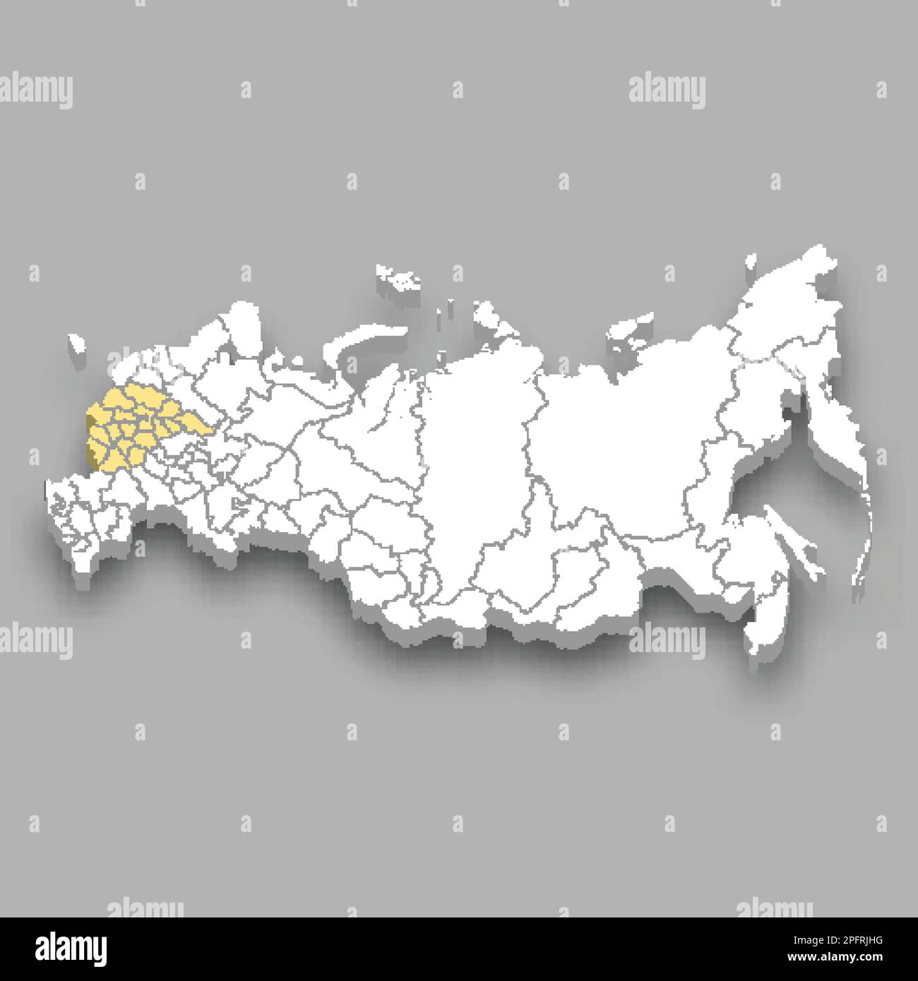 Central region location within Russia 3d isometric map Stock Vector