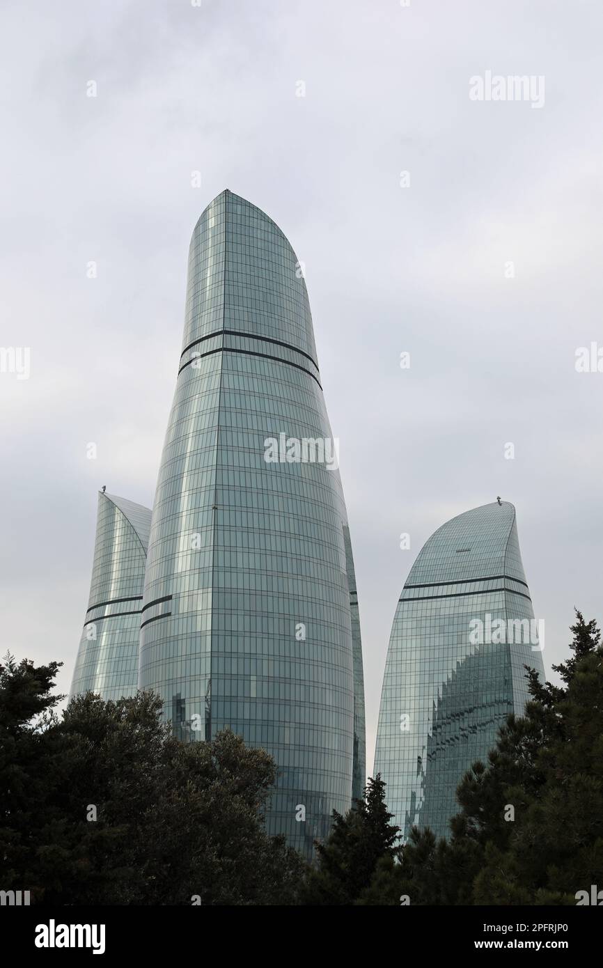 Flame Towers at Baku in Azerbaijan Stock Photo