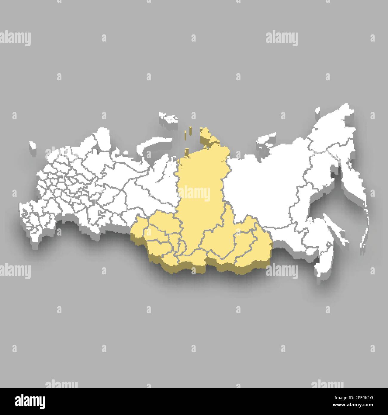 Siberia region location within Russia 3d isometric map Stock Vector