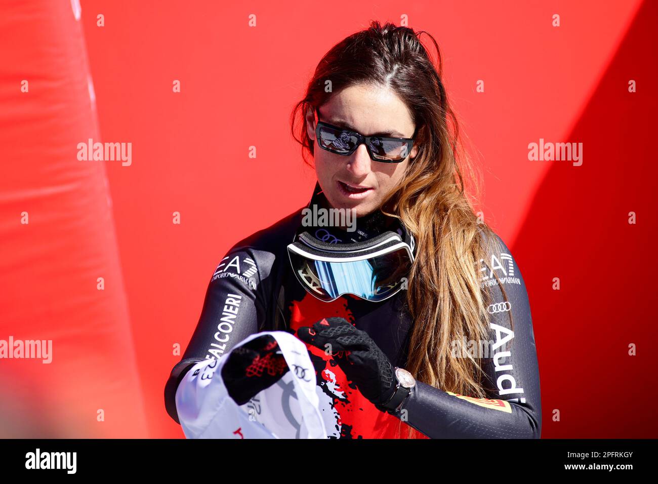 Soldeu, Andorra, Andorra. 15th Mar, 2023. Sofia Goggia, the alpine skier of Italy, after finishing the last FIS World Cup Ladies' Downhill race of the 22/23 season in which she finished 2nd. The race was won by Slovenian Ilca Stuhec, and the overall Downhill competition was won by Italian Sofia Goggia. (Credit Image: © Brisa Palomar/Pacific Press via ZUMA Press Wire) EDITORIAL USAGE ONLY! Not for Commercial USAGE! Stock Photo