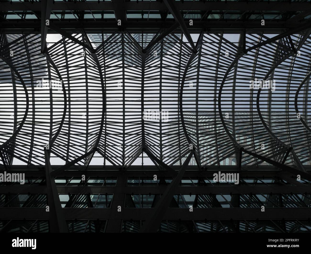 The underside of a bridge in Toronto features a striking symmetrical