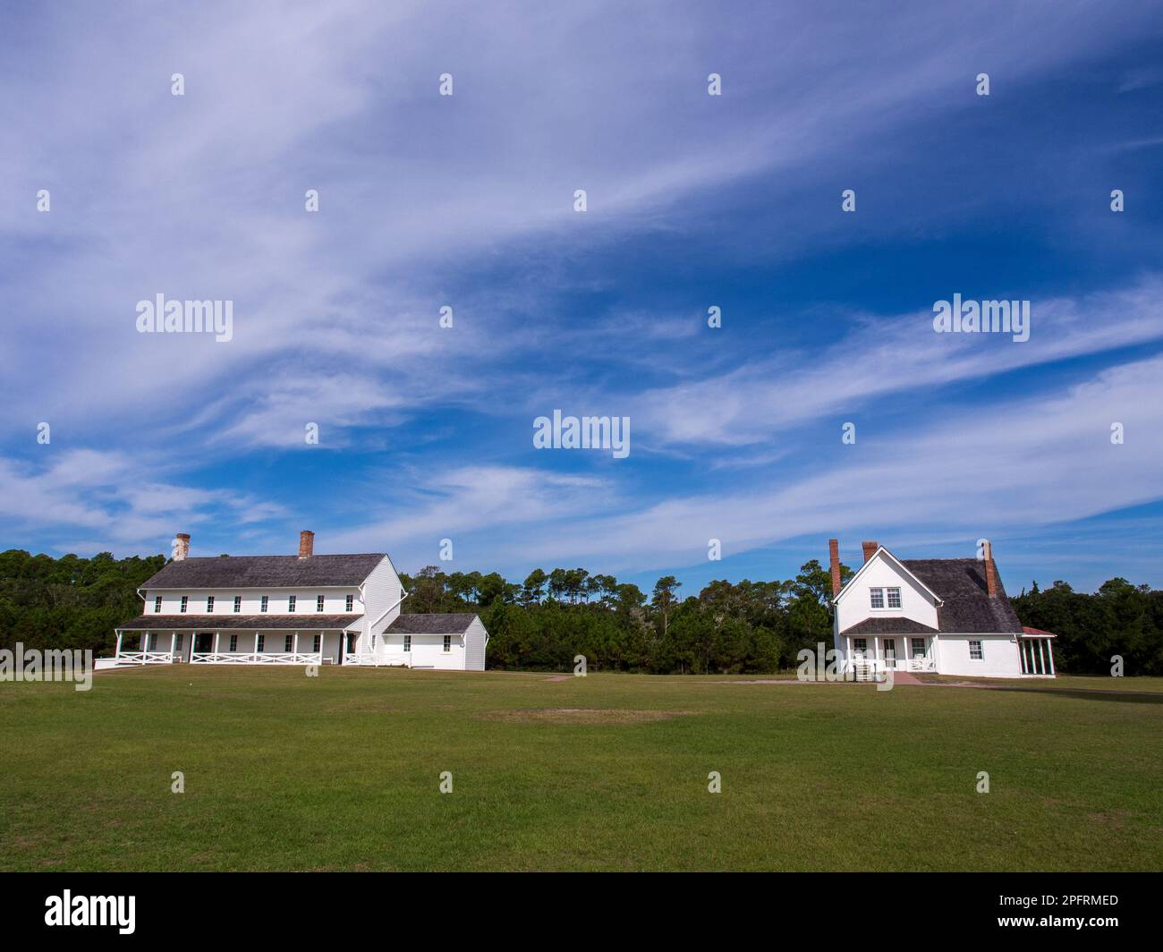 The Cape Hatteras Principal Lighthouse Keeper's House and Museum of the Sea is a historic landmark located in the Outer Banks region of North Carolina Stock Photo