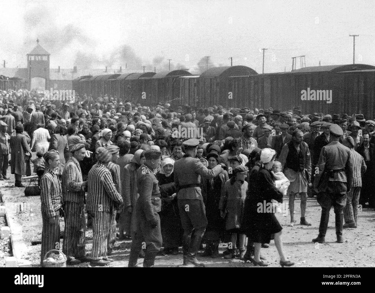 'Selection' of Hungarian Jews on the ramp at Auschwitz-II-Birkenau in German-occupied Poland, May/June 1944, during the final phase of the Holocaust. Stock Photo