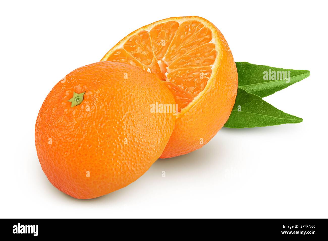 Tangerine or clementine half isolated on white background with full